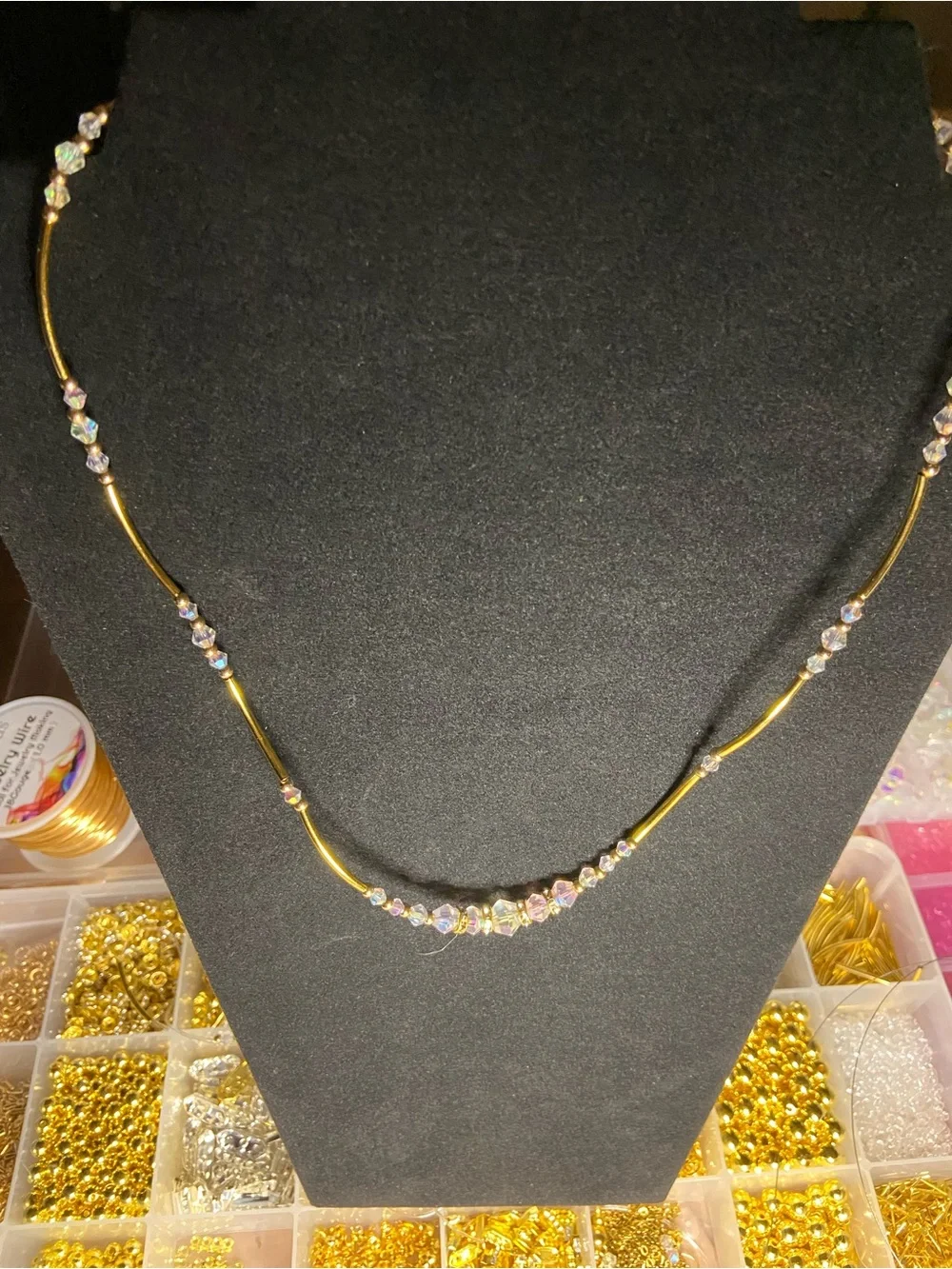 Gold Crystal Bead Necklace - Women's Jewelry Y2K